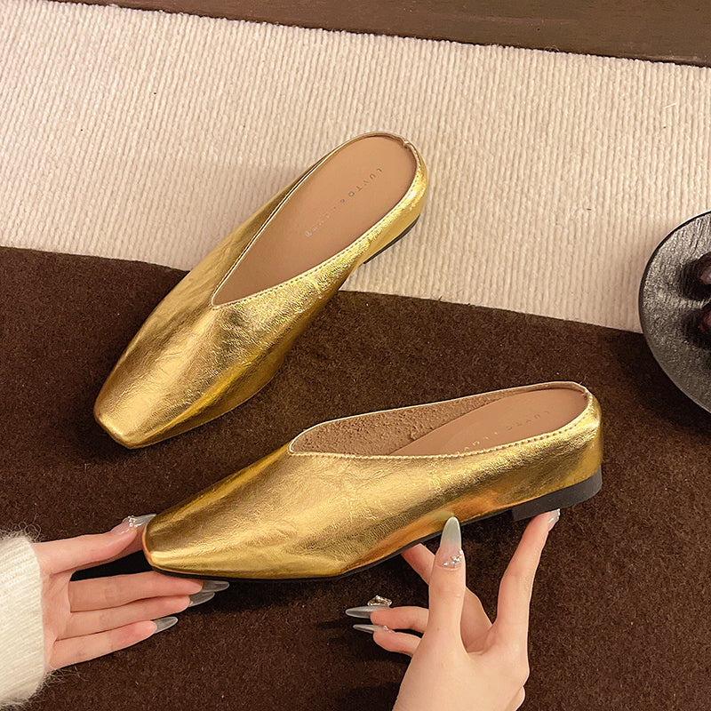 Women's Leather-Look Square Toe Summer Mules