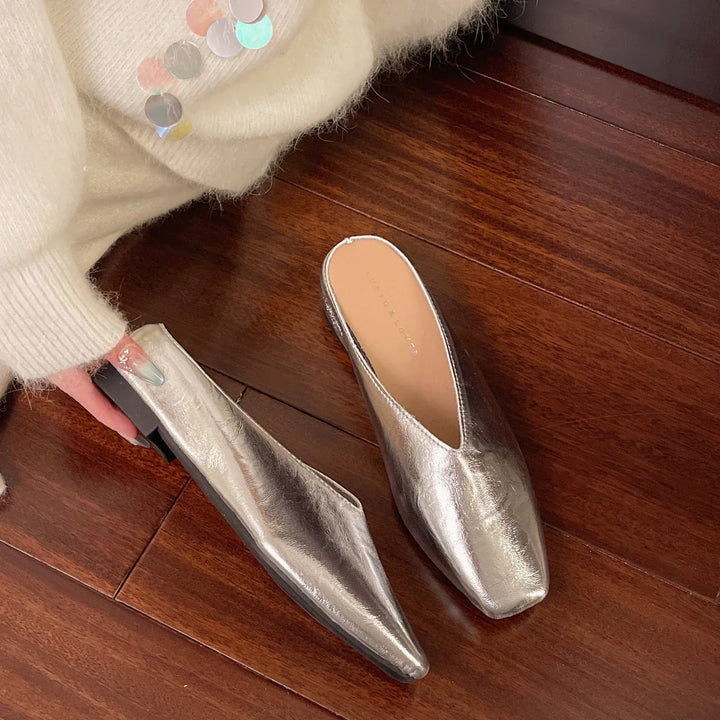 Women's Leather-Look Square Toe Summer Mules