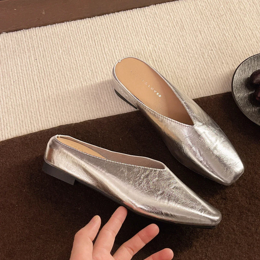 Women's Leather-Look Square Toe Summer Mules