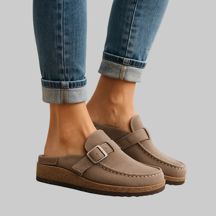 Women's Summer Slip-On Buckle Mules with Cork Footbed
