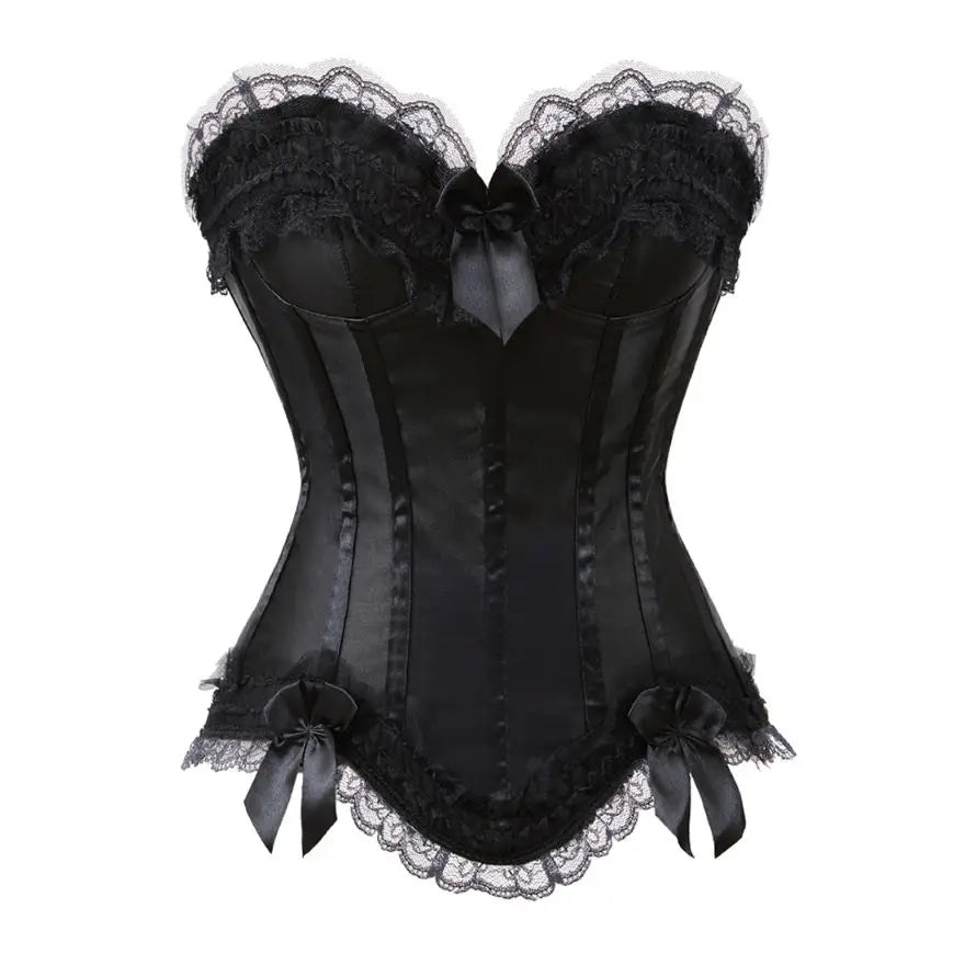 Women's Satin Corset Top with Lace Trim and Sweetheart Neckline