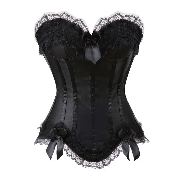 Women's Satin Corset Top with Lace Trim and Sweetheart Neckline