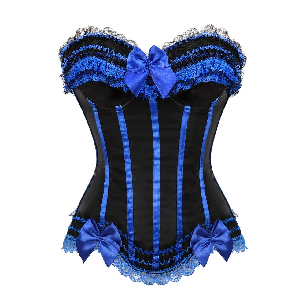 Women's Satin Corset Top with Lace Trim and Sweetheart Neckline