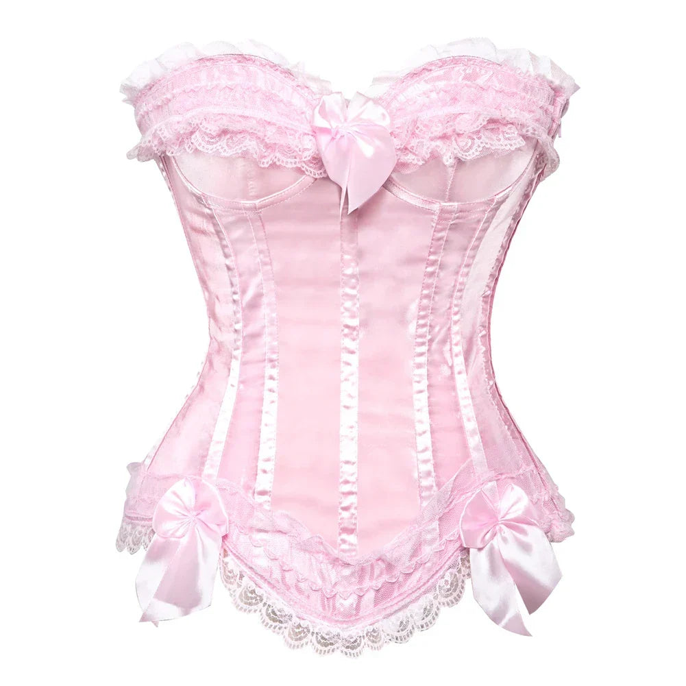 Women's Satin Corset Top with Lace Trim and Sweetheart Neckline
