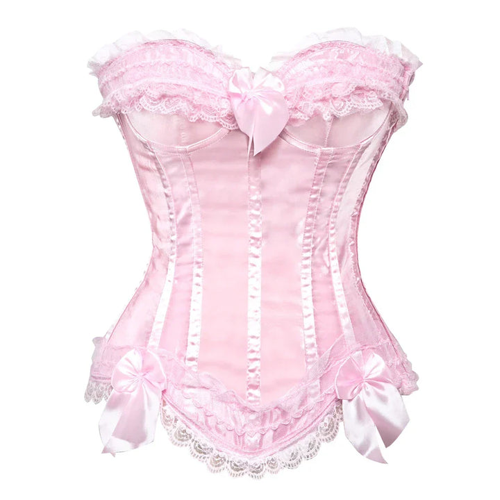 Women's Satin Corset Top with Lace Trim and Sweetheart Neckline