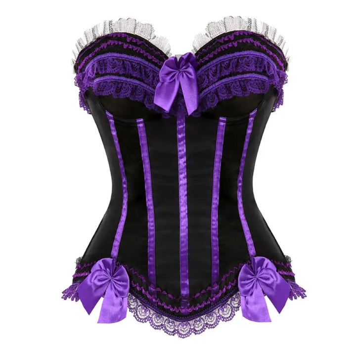 Women's Satin Corset Top with Lace Trim and Sweetheart Neckline