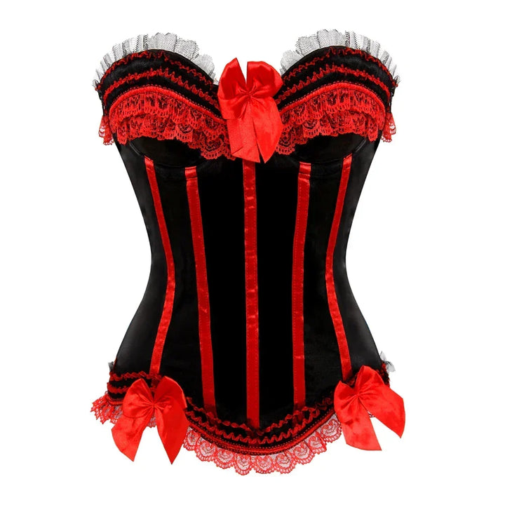 Women's Satin Corset Top with Lace Trim and Sweetheart Neckline
