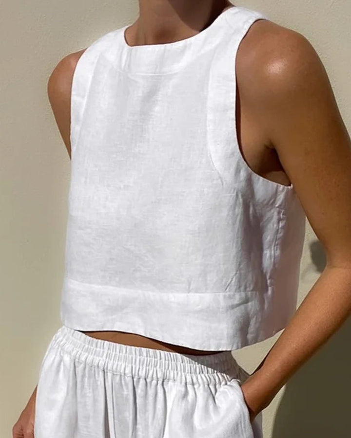 Women's Linen-Look Set Cropped Singlet and Wide Leg Pants