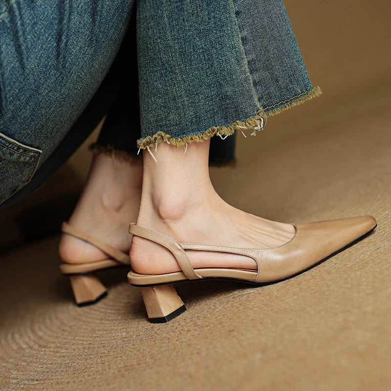 Women's Summer Pointed Toe Slingback Block Heels