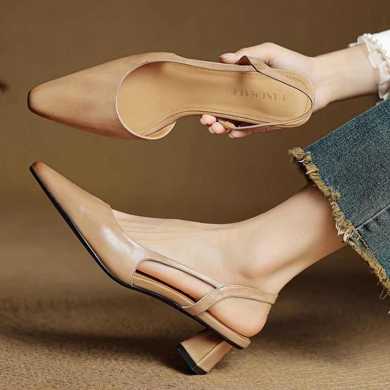 Women's Summer Pointed Toe Slingback Block Heels