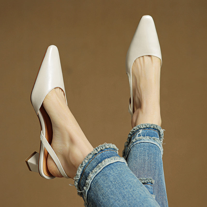 Women's Summer Pointed Toe Slingback Block Heels