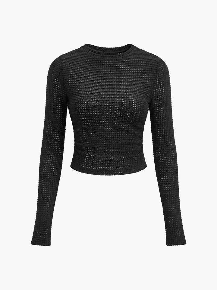 Women's Lightweight Waffle Knit Long Sleeve Crop Top