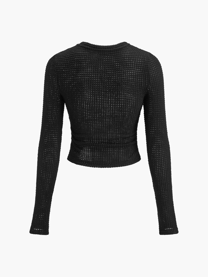 Women's Lightweight Waffle Knit Long Sleeve Crop Top