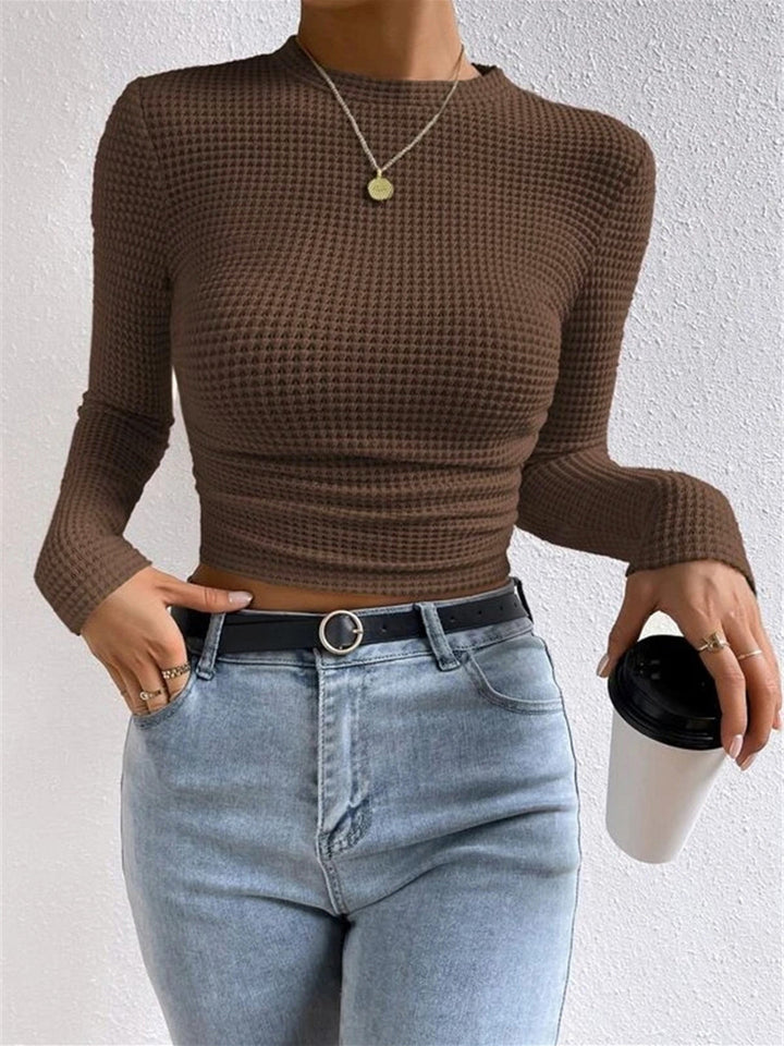 Women's Lightweight Waffle Knit Long Sleeve Crop Top