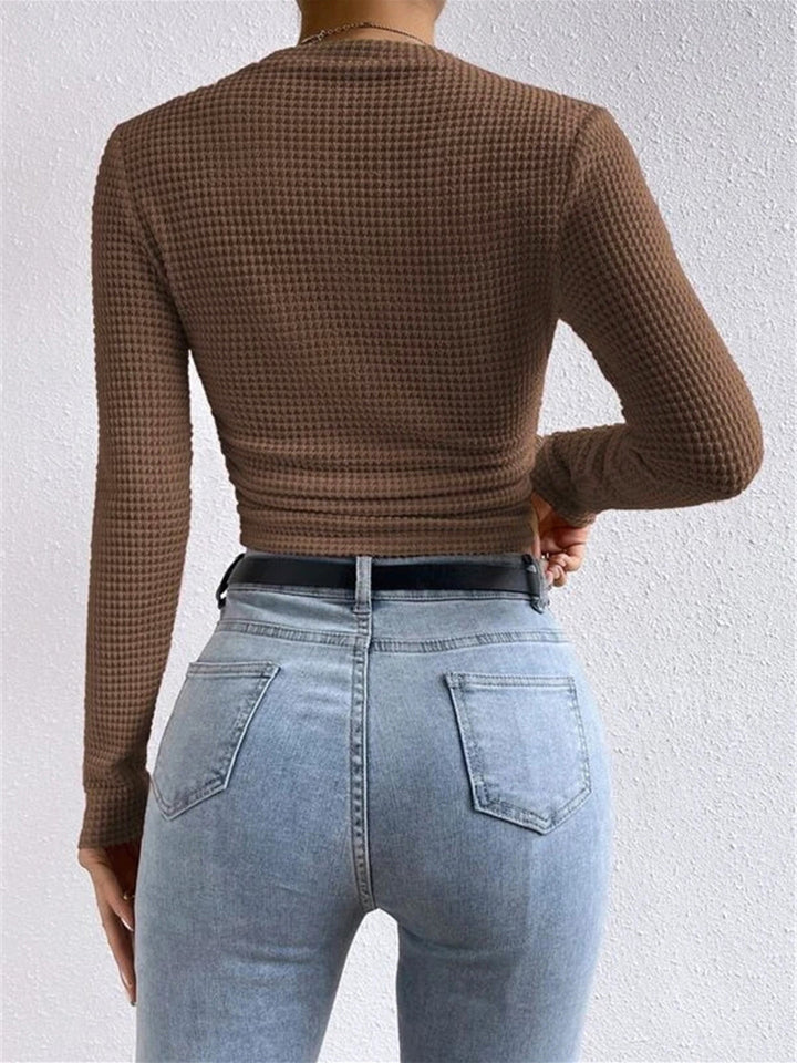 Women's Lightweight Waffle Knit Long Sleeve Crop Top