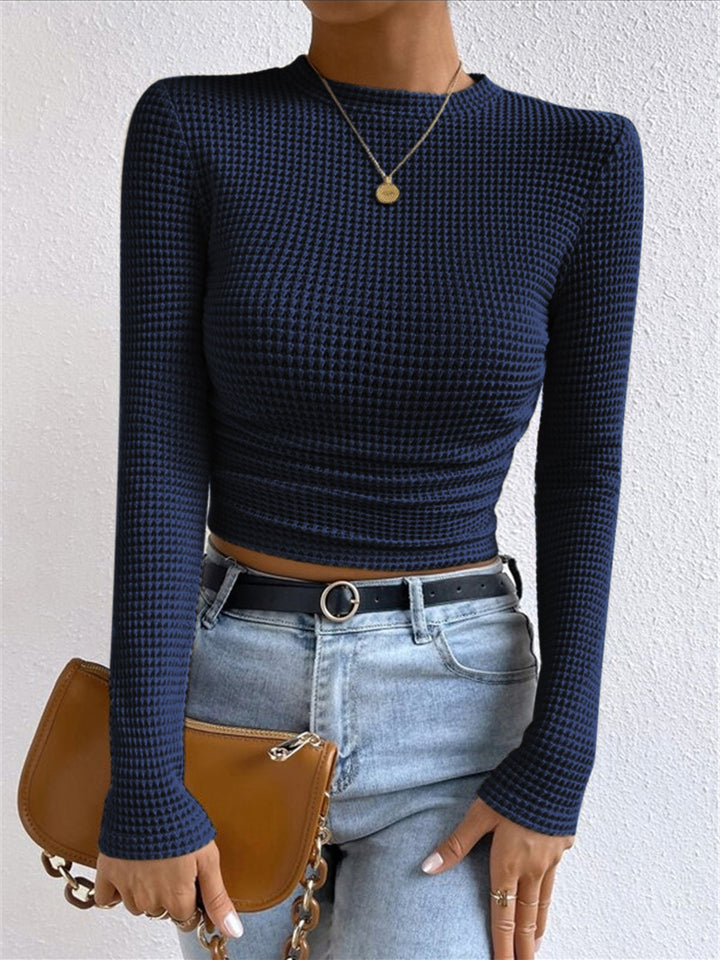 Women's Lightweight Waffle Knit Long Sleeve Crop Top