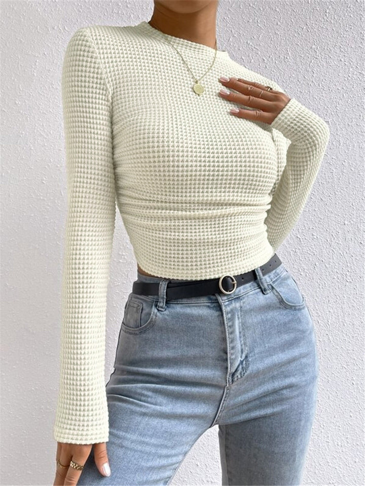 Women's Lightweight Waffle Knit Long Sleeve Crop Top