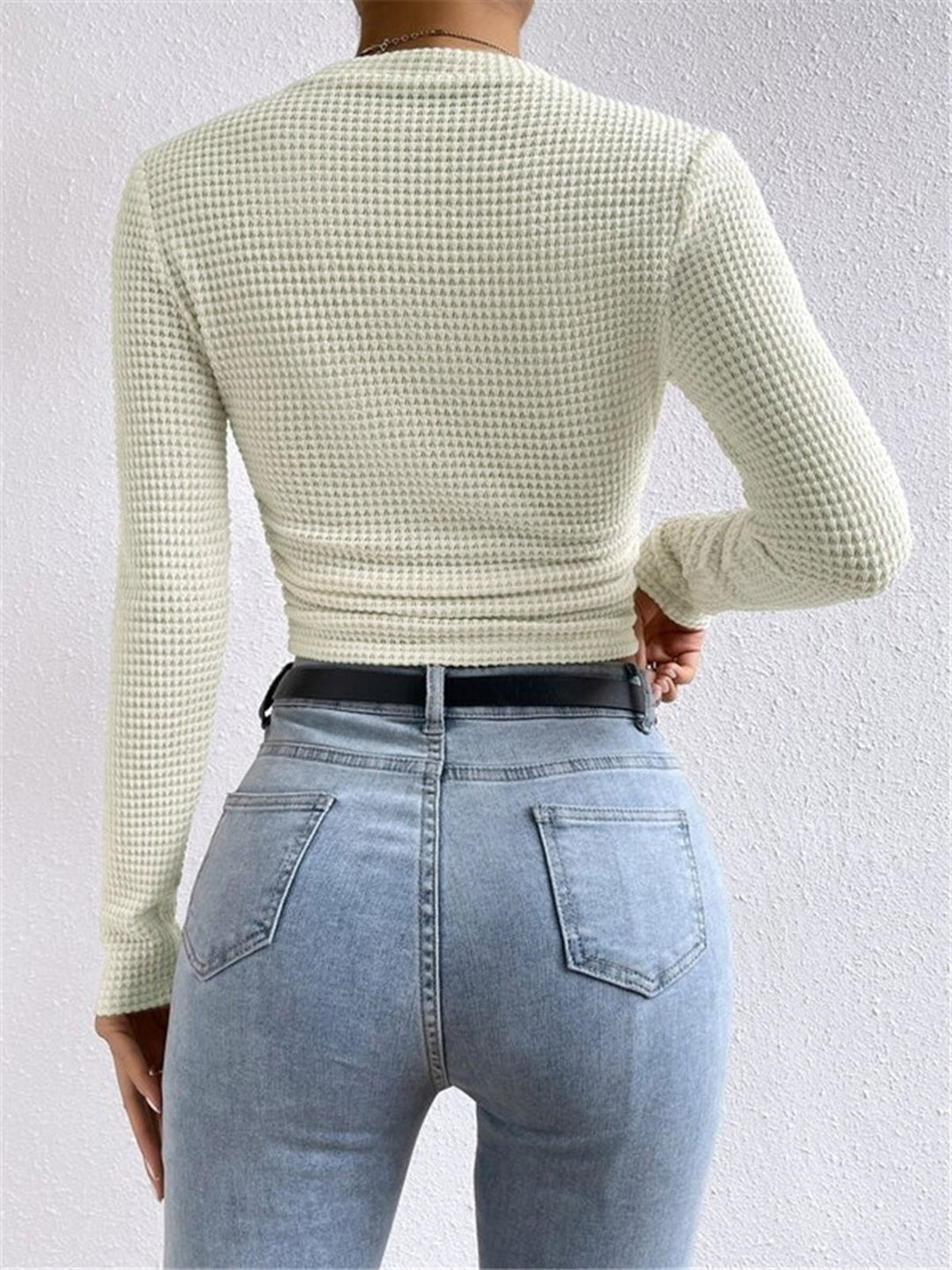 Women's Lightweight Waffle Knit Long Sleeve Crop Top