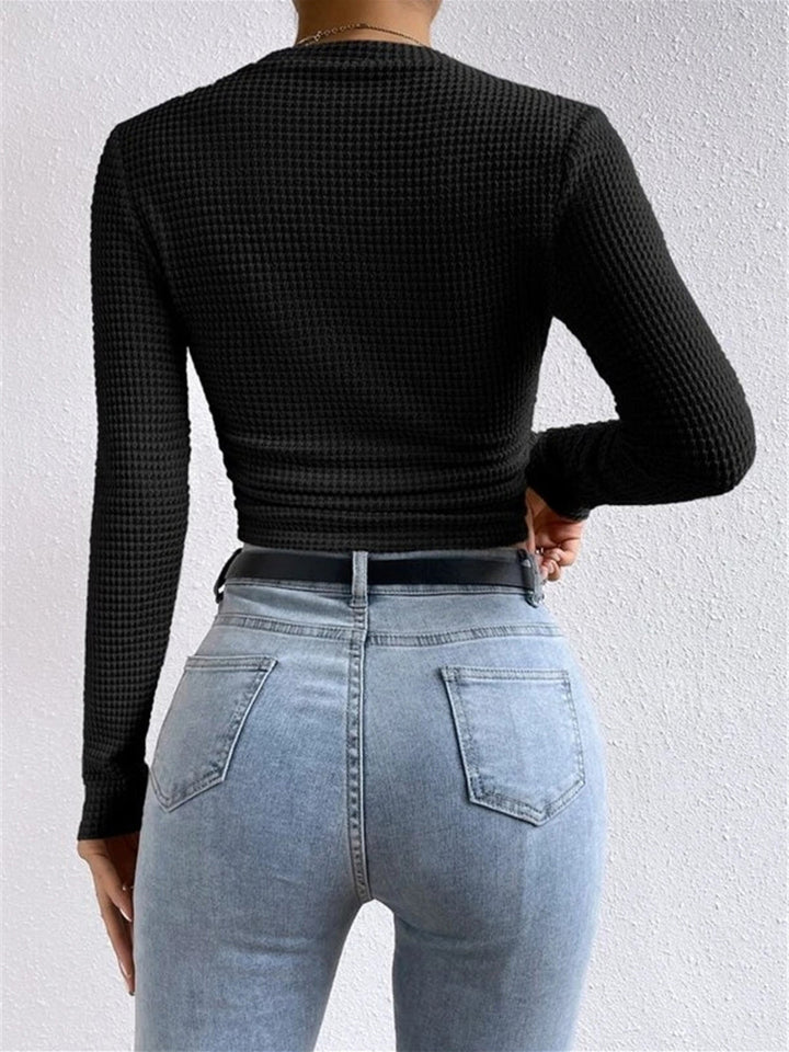 Women's Lightweight Waffle Knit Long Sleeve Crop Top