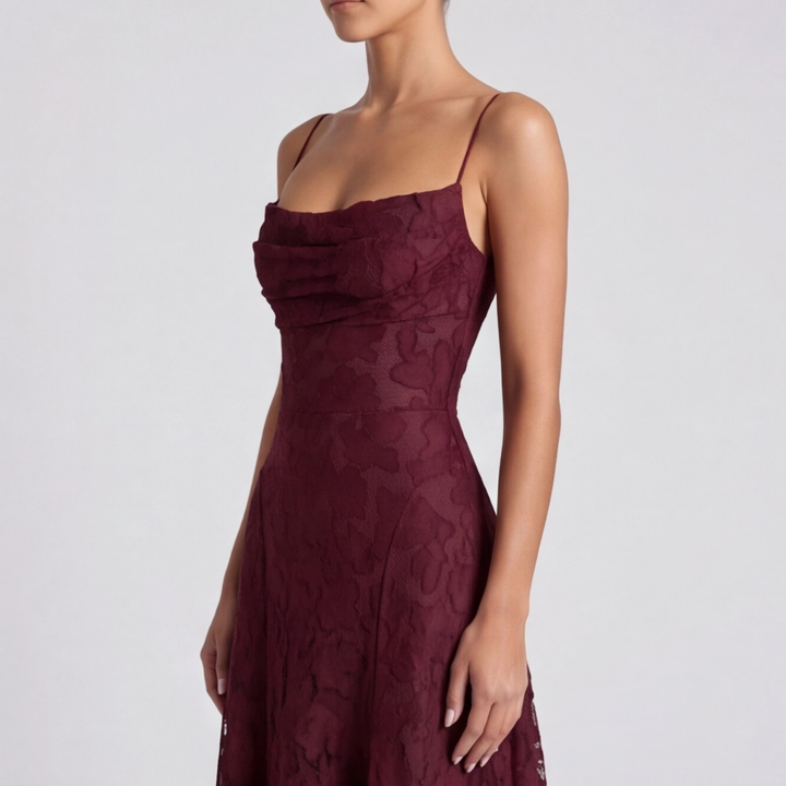 Women's Lace Open-Back Formal Maxi Dress with Cowl Neck