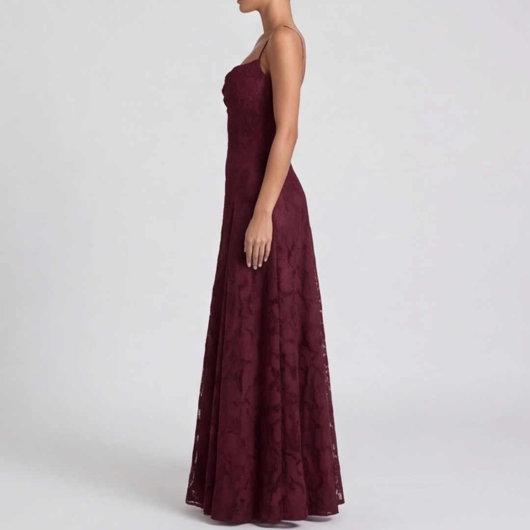 Women's Lace Open-Back Formal Maxi Dress with Cowl Neck