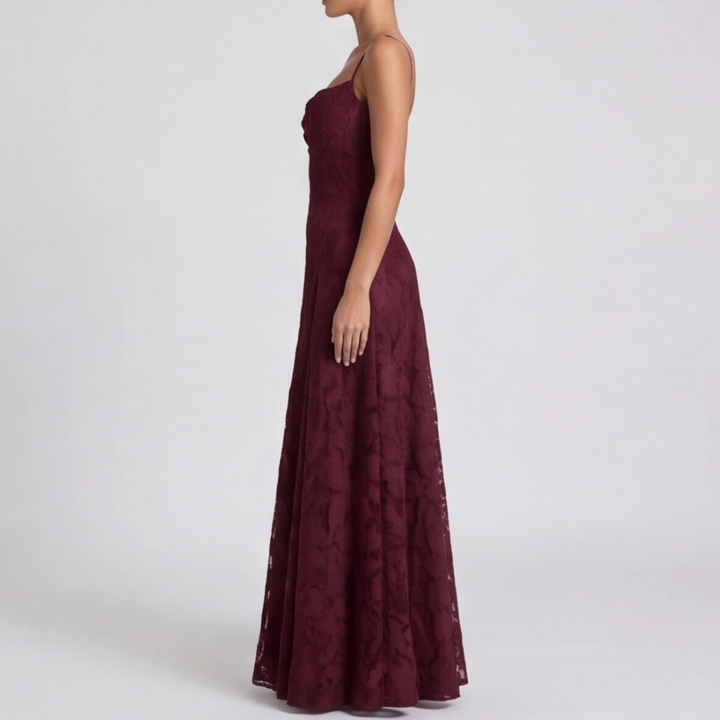 Women's Lace Open-Back Formal Maxi Dress with Cowl Neck