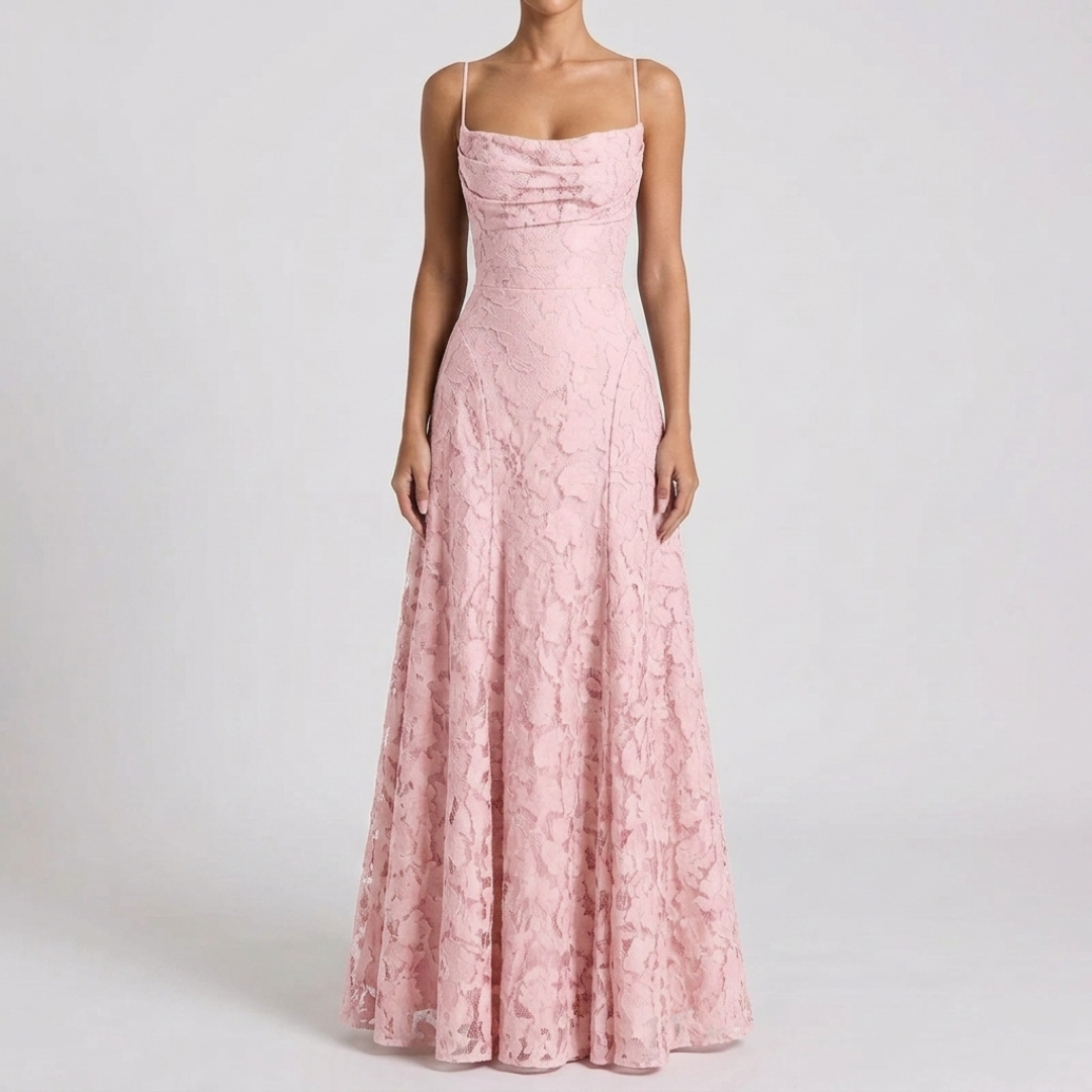Women's Lace Open-Back Formal Maxi Dress with Cowl Neck