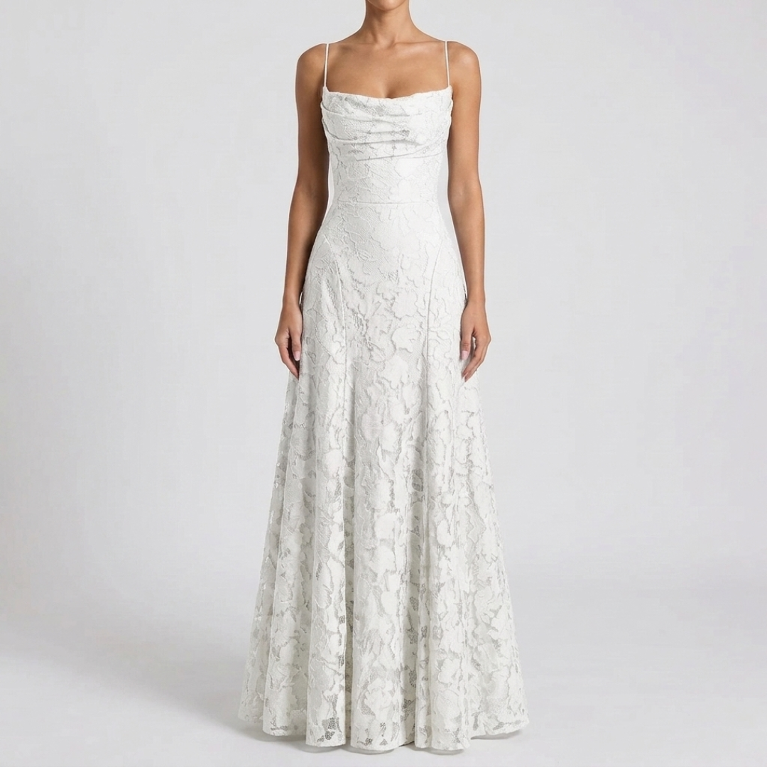 Women's Lace Open-Back Formal Maxi Dress with Cowl Neck
