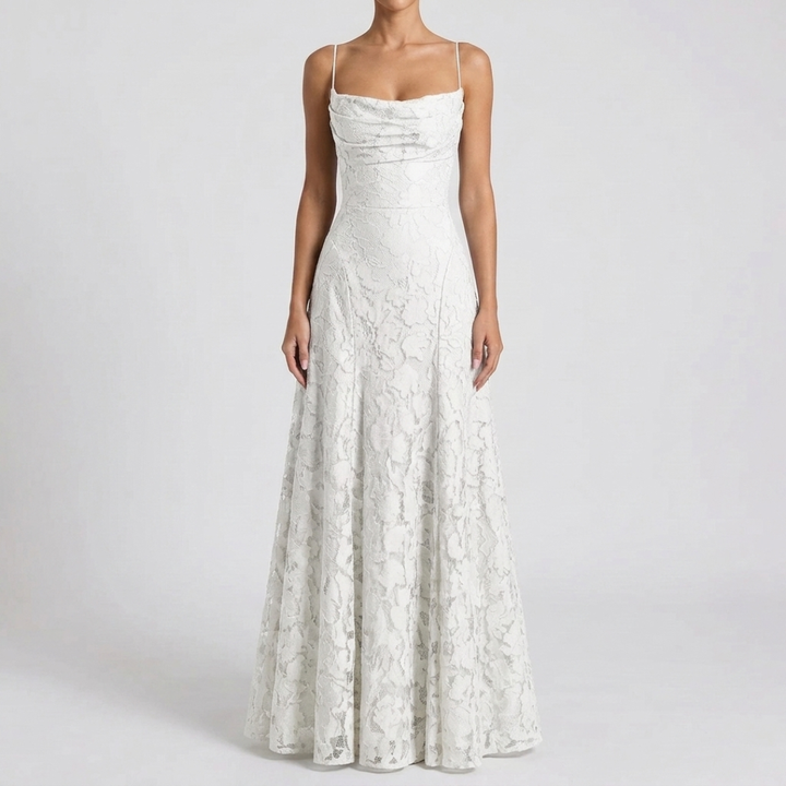 Women's Lace Open-Back Formal Maxi Dress with Cowl Neck