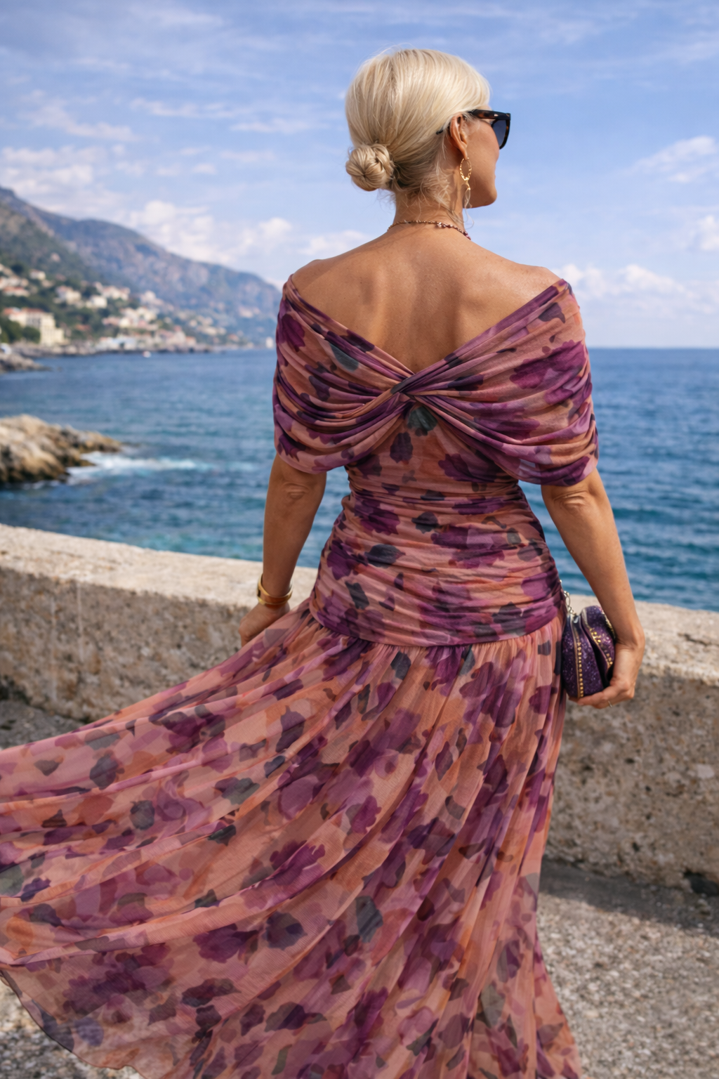 Women's Sheer Chiffon Ruched V-Neck Bridesmaid Maxi Dress