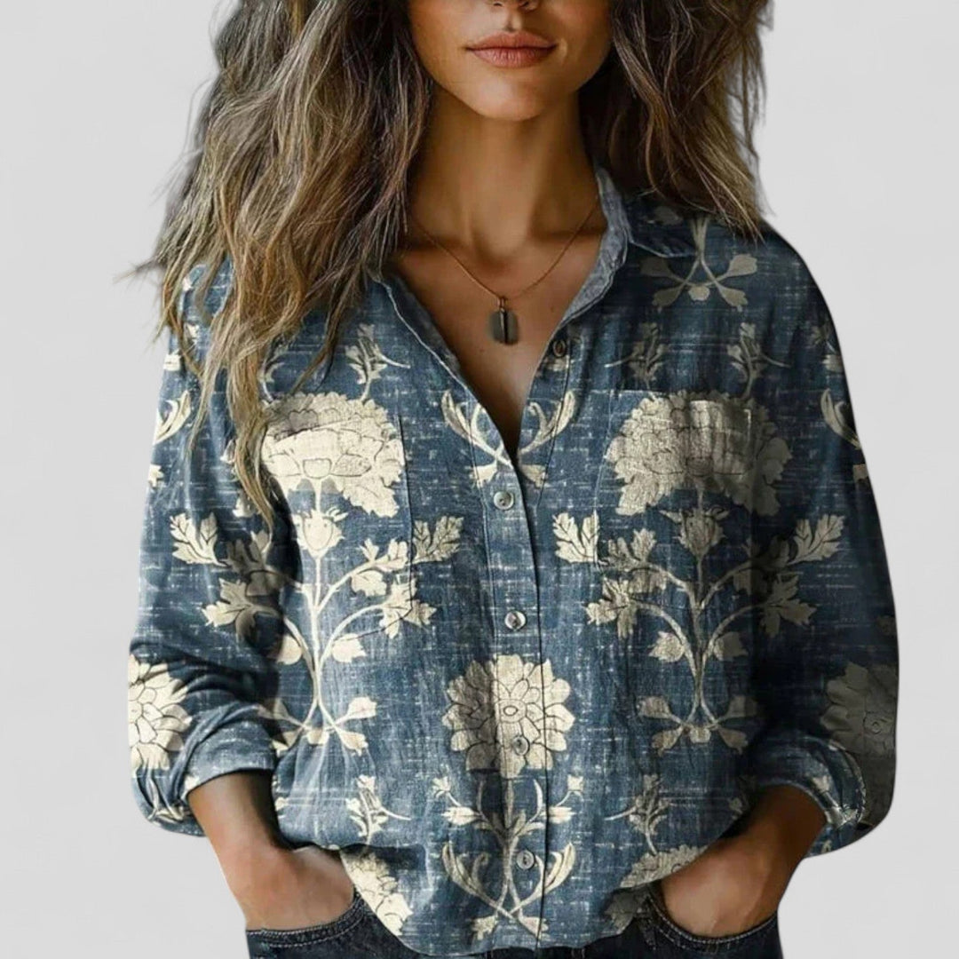 Women's Linen-Look Gradient Print Button-Front Blouse