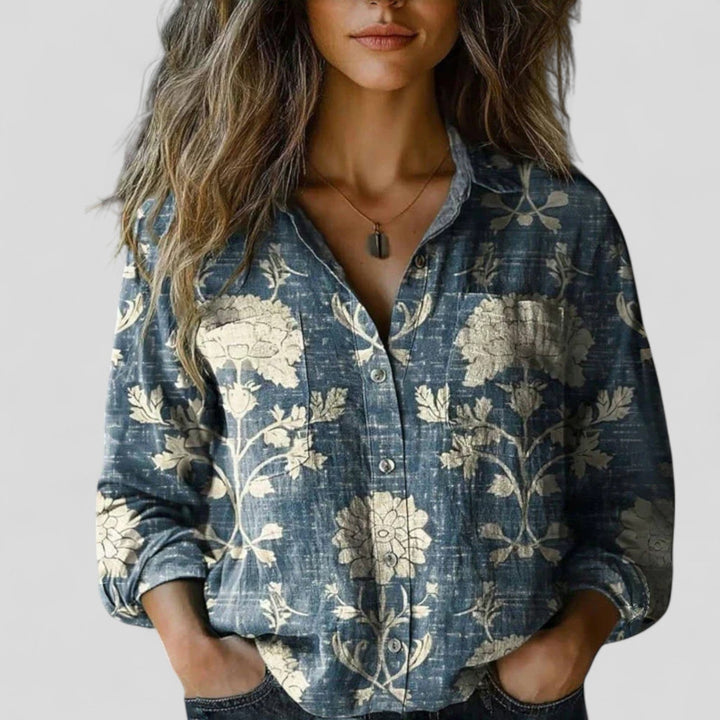 Women's Linen-Look Gradient Print Button-Front Blouse