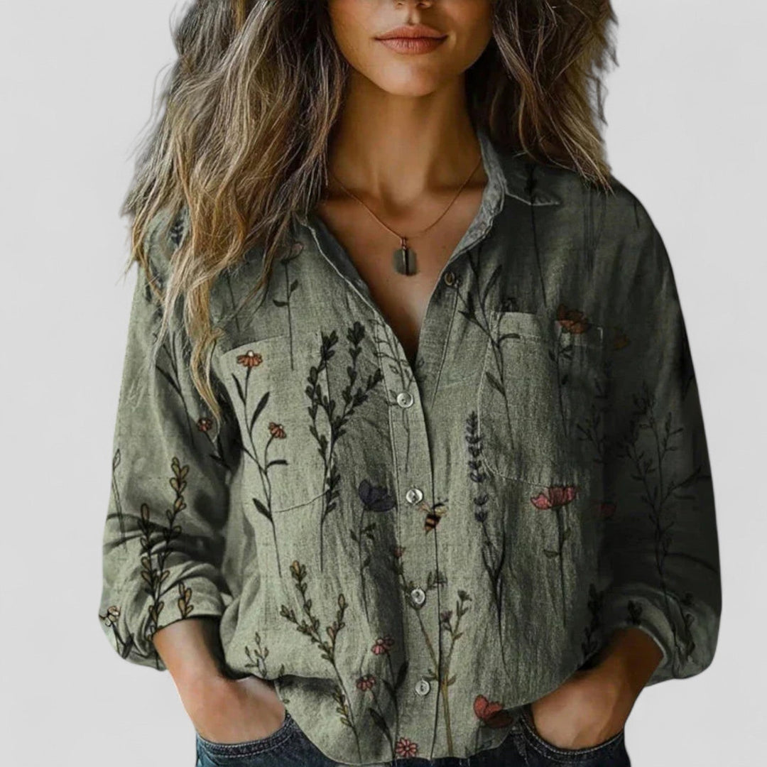 Women's Linen-Look Gradient Print Button-Front Blouse