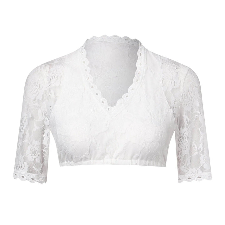 Women's Sheer Lace Scalloped V-Neck Crop Top in White