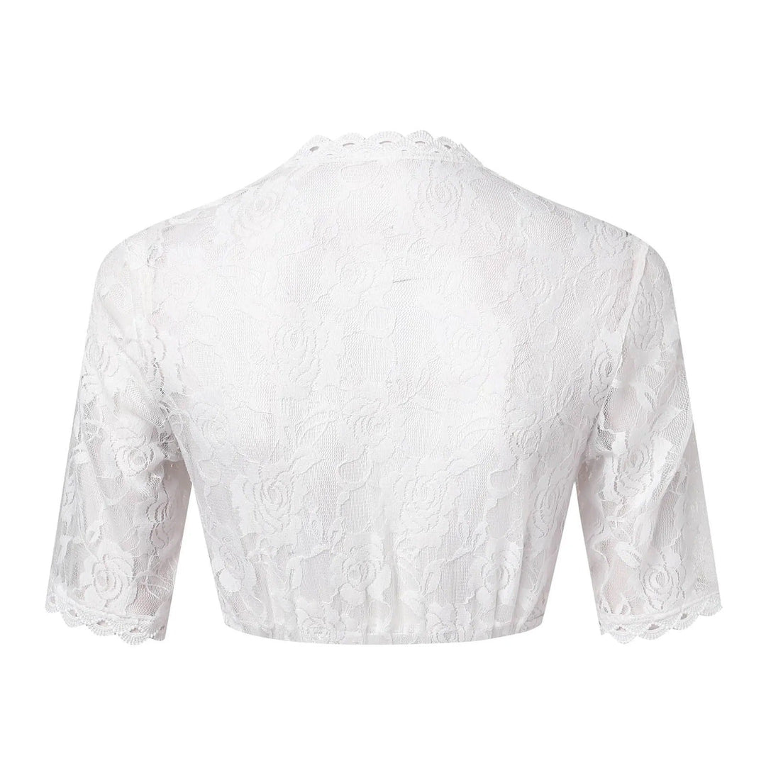 Women's Sheer Lace Scalloped V-Neck Crop Top in White