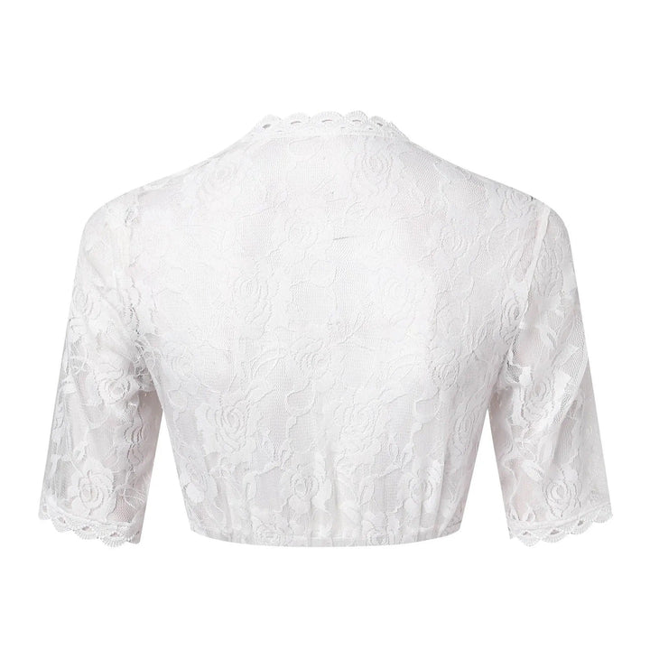 Women's Sheer Lace Scalloped V-Neck Crop Top in White