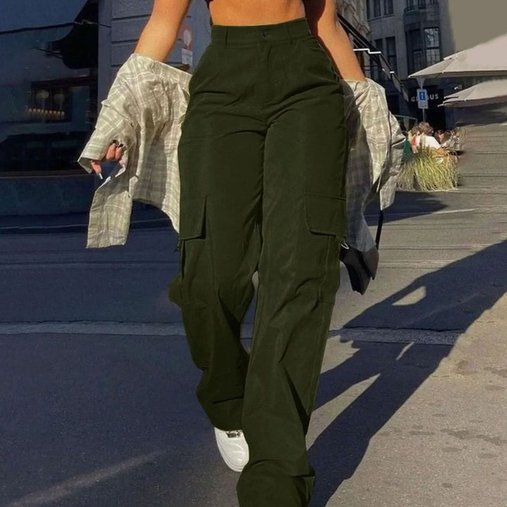 Women's Summer High-Waist Wide Leg Cargo Pants with Flap Pockets