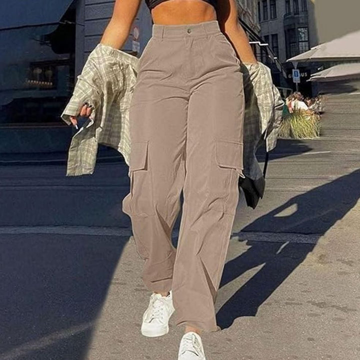 Women's Summer High-Waist Wide Leg Cargo Pants with Flap Pockets