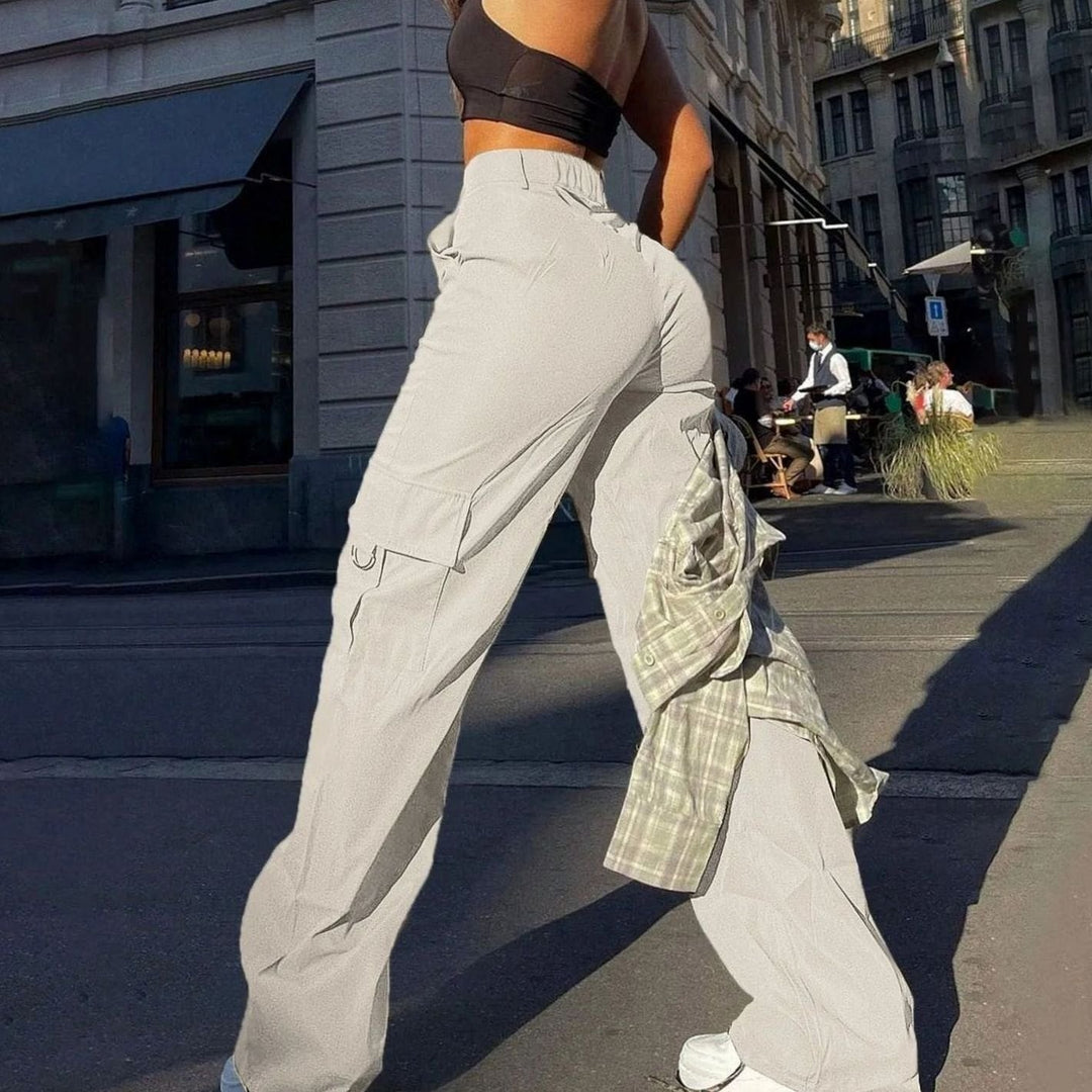 Women's Summer High-Waist Wide Leg Cargo Pants with Flap Pockets