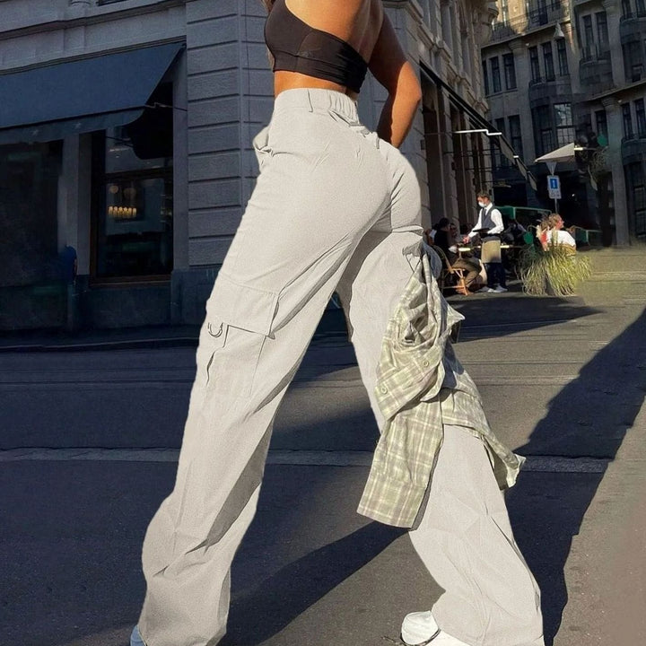 Women's Summer High-Waist Wide Leg Cargo Pants with Flap Pockets