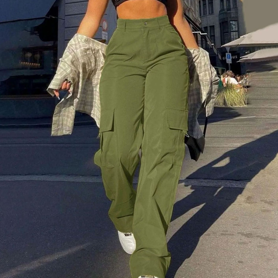 Women's Summer High-Waist Wide Leg Cargo Pants with Flap Pockets