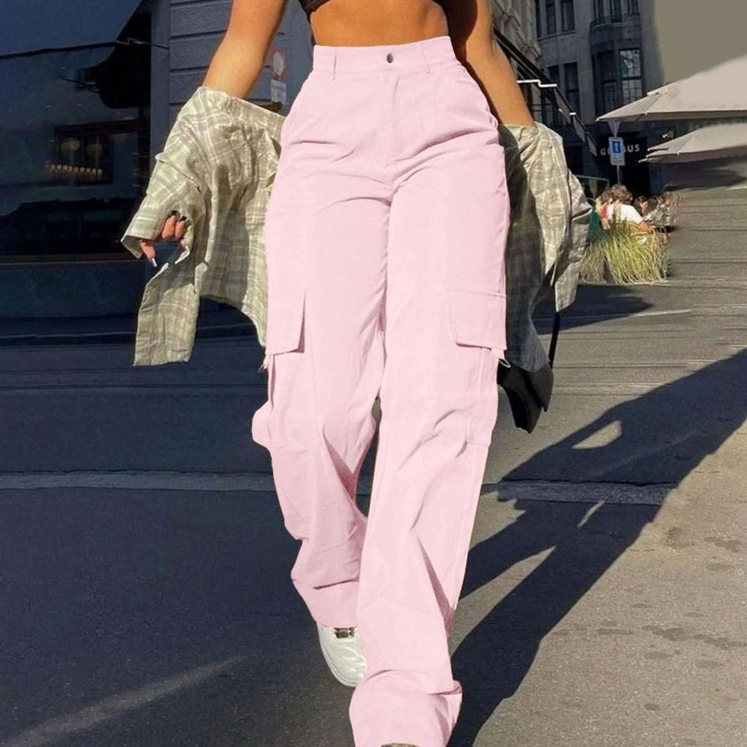 Women's Summer High-Waist Wide Leg Cargo Pants with Flap Pockets