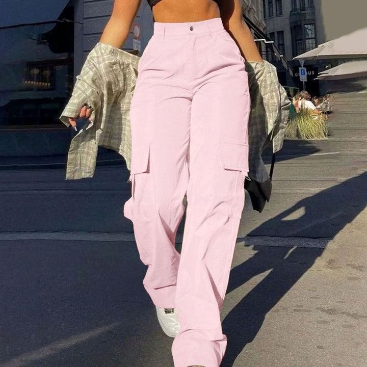 Women's Summer High-Waist Wide Leg Cargo Pants with Flap Pockets