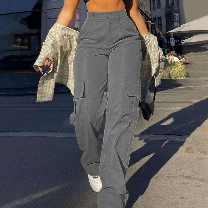 Women's Summer High-Waist Wide Leg Cargo Pants with Flap Pockets