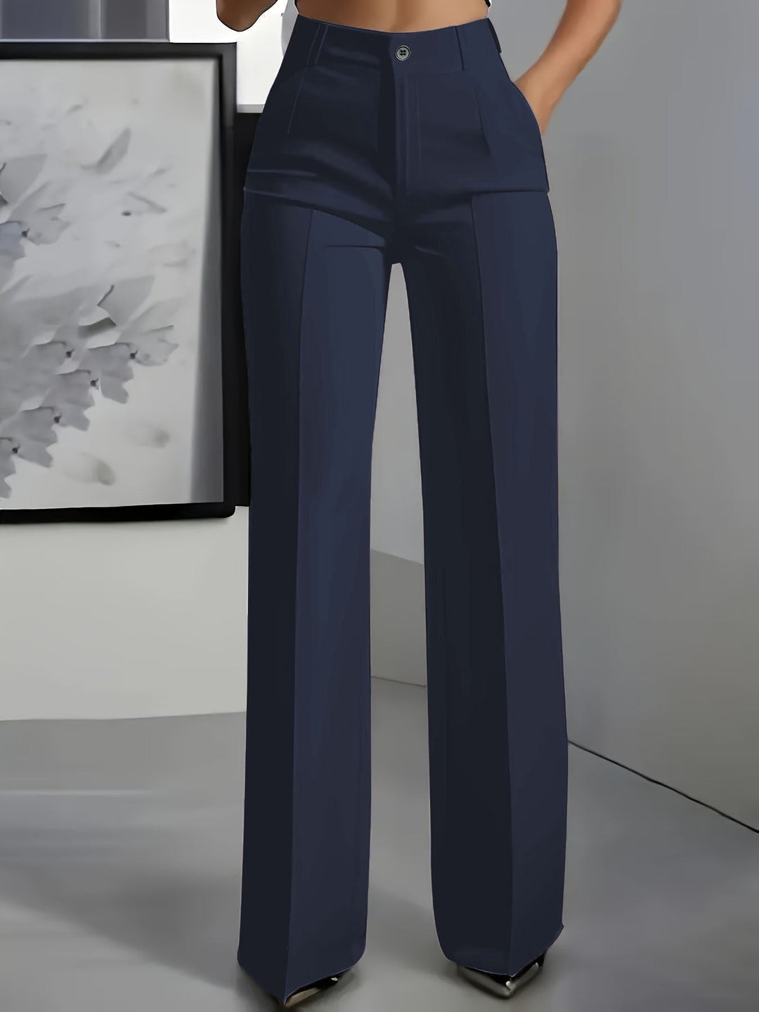 Women's Lightweight Front Crease High-Waisted Wide Leg Pants