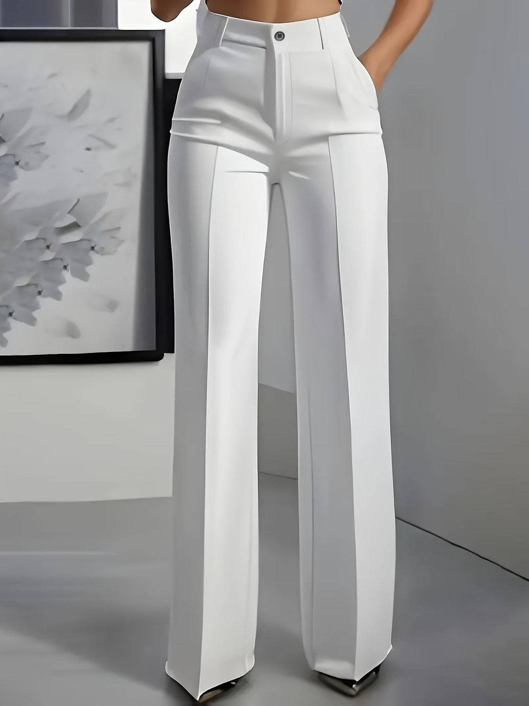 Women's Lightweight Front Crease High-Waisted Wide Leg Pants