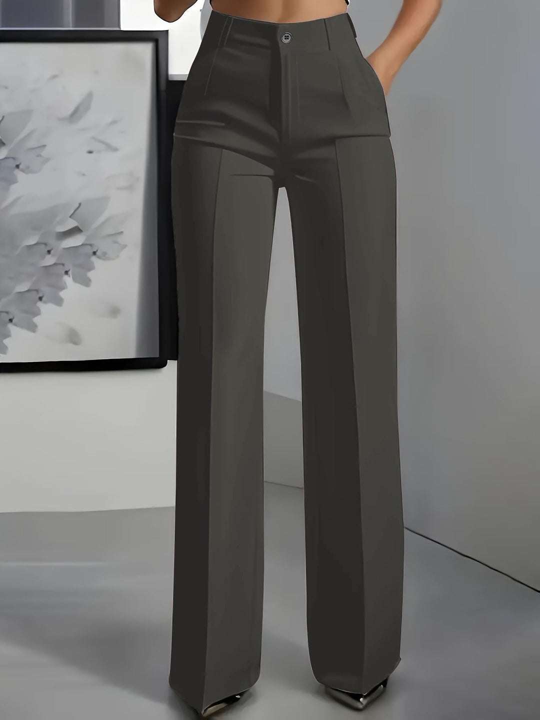 Women's Lightweight Front Crease High-Waisted Wide Leg Pants