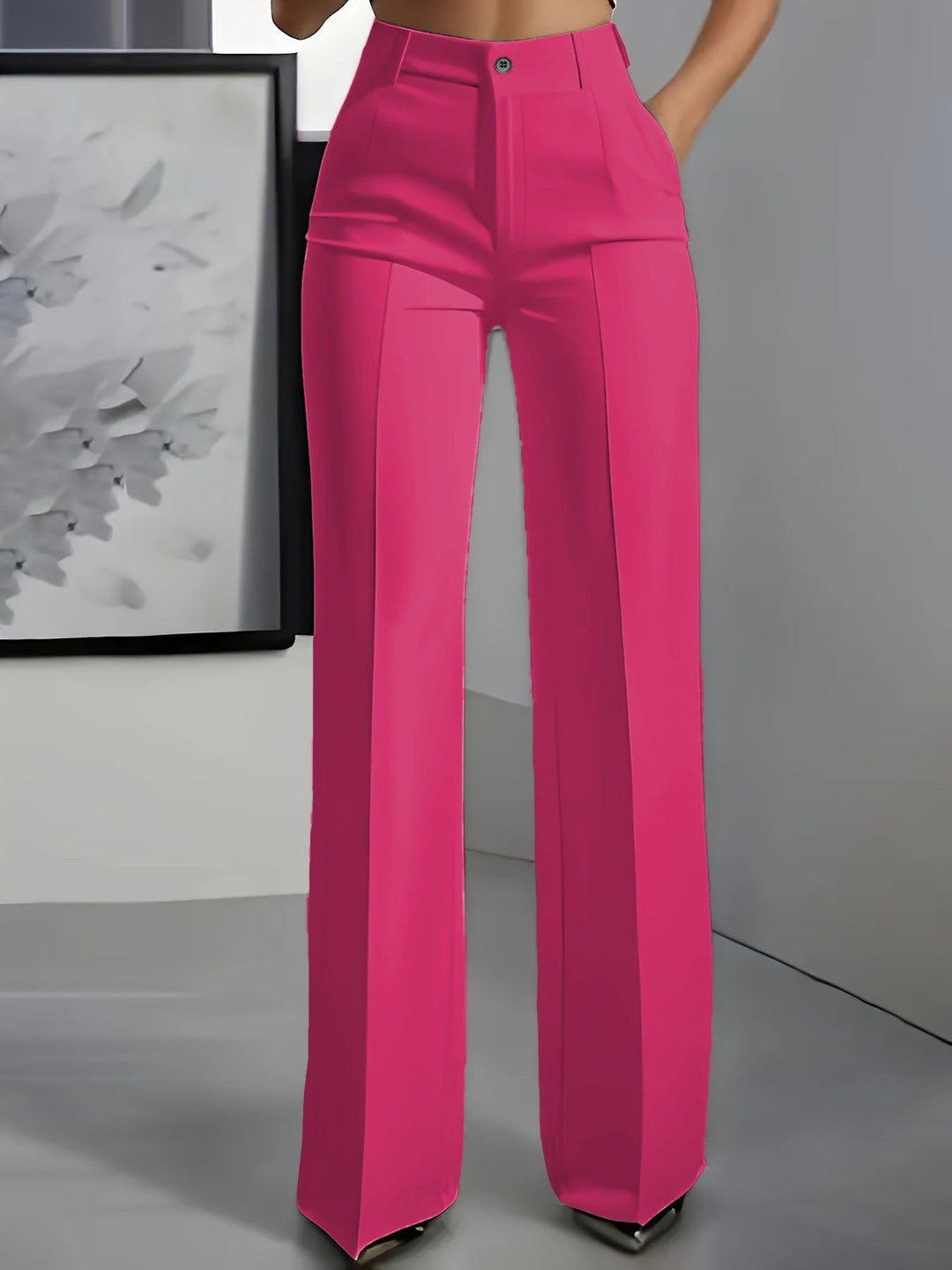 Women's Lightweight Front Crease High-Waisted Wide Leg Pants