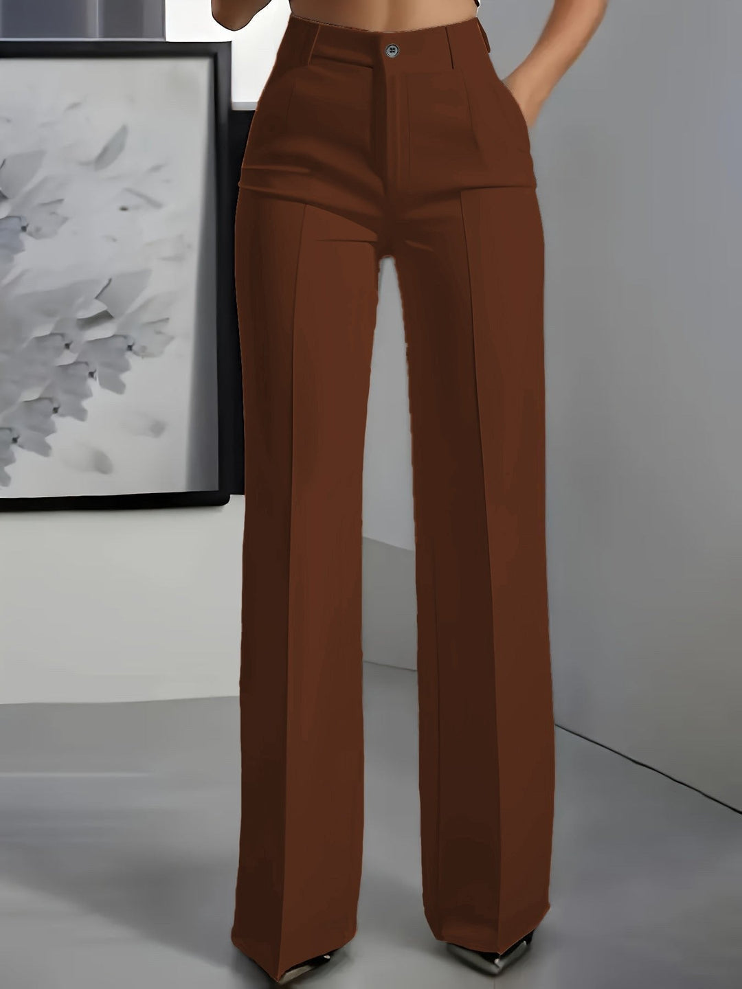 Women's Lightweight Front Crease High-Waisted Wide Leg Pants