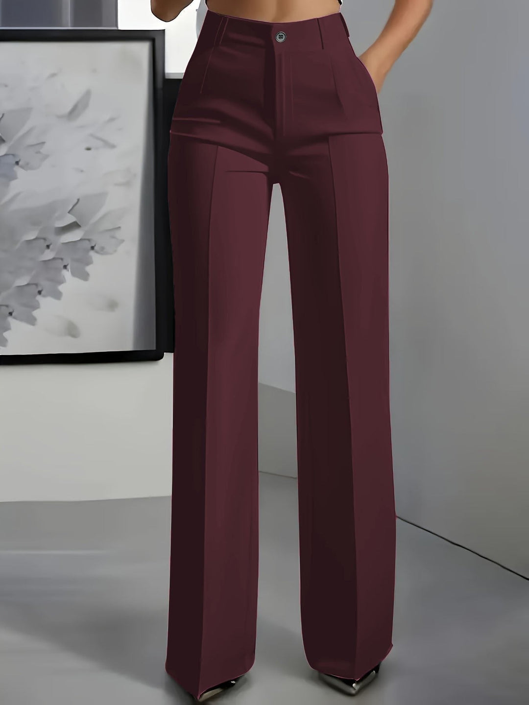 Women's Lightweight Front Crease High-Waisted Wide Leg Pants